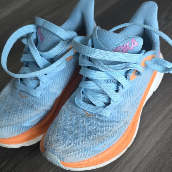 Hoka Light Blue and Orange Athletic Shoes - Picture 2 of 10